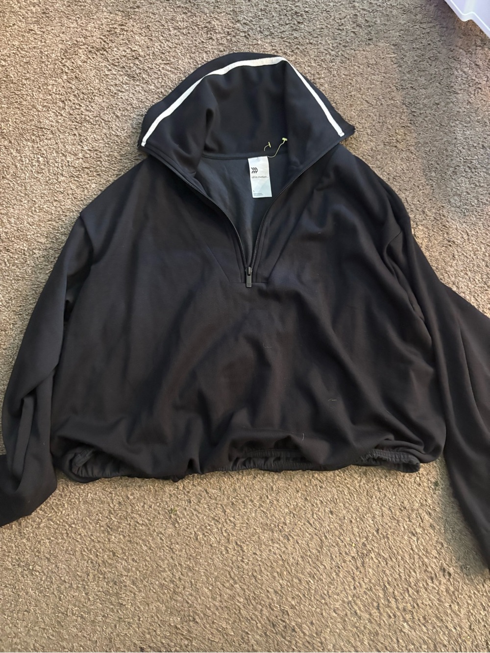 all in motion Black Quarter-Zip Pullover with White Collar Trim - Picture 3 of 4